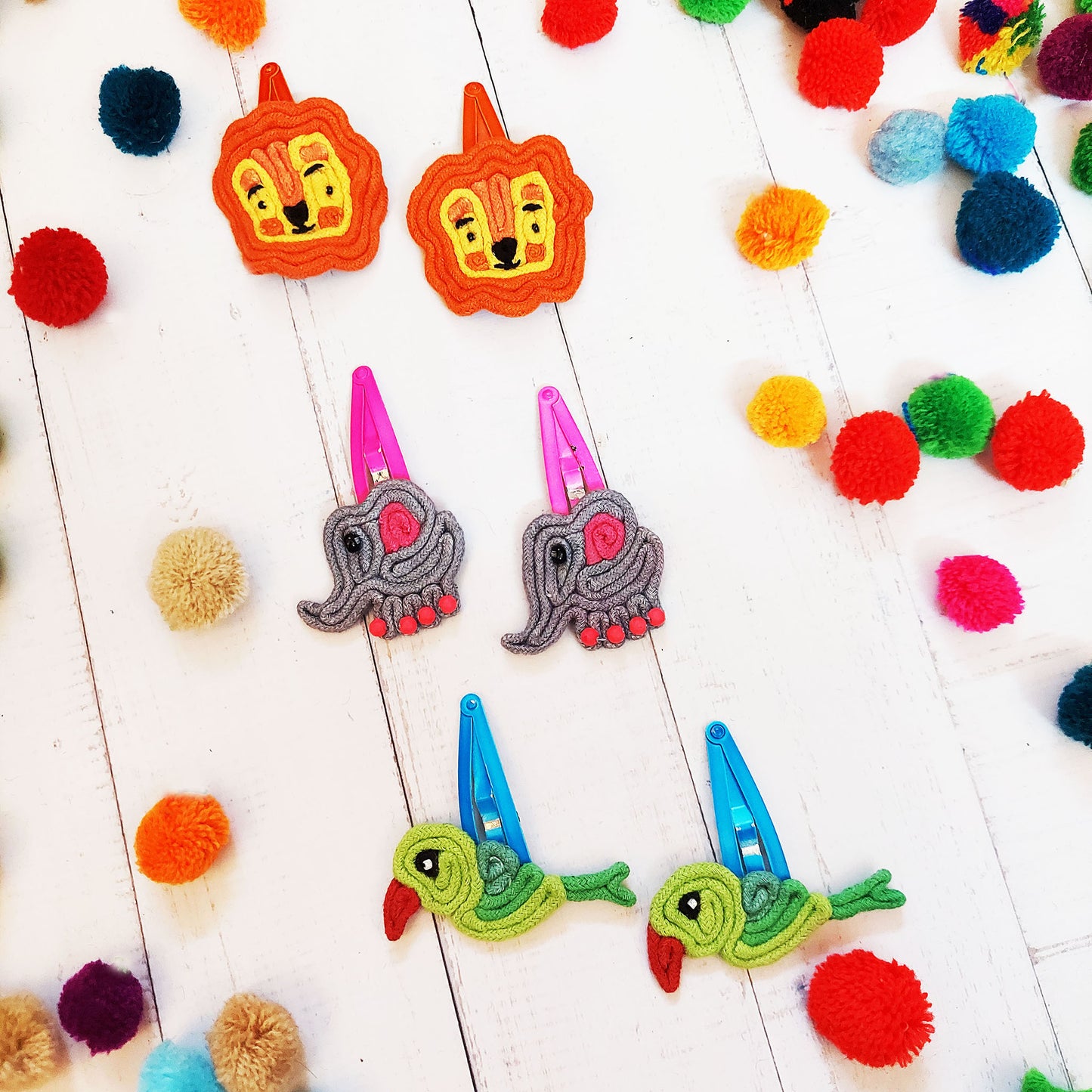 Lion, Elephant and Parrot Hair Clips