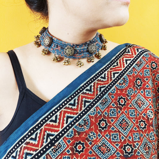 Indigo Ajrakh Choker