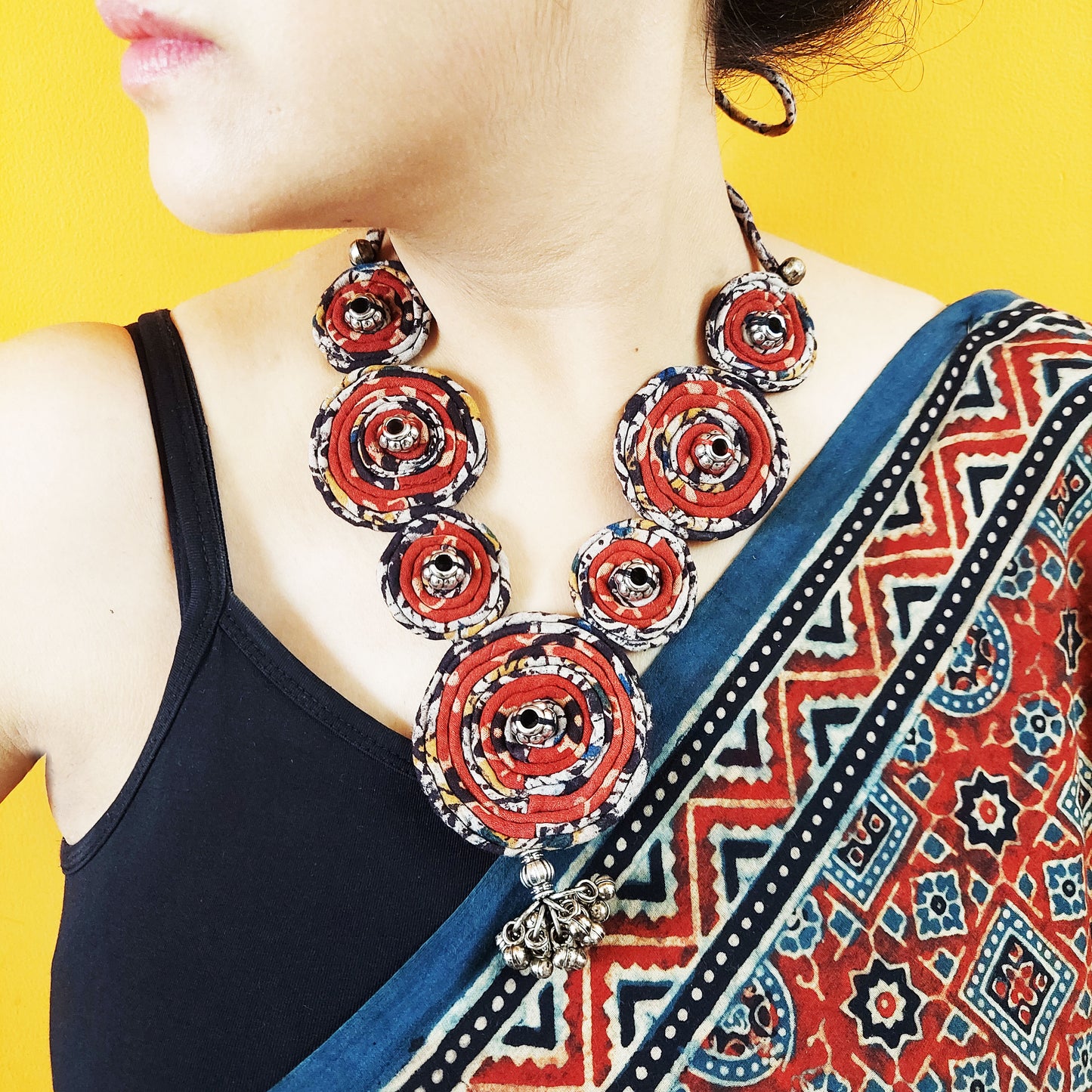 Black Red Ajrakh Necklace