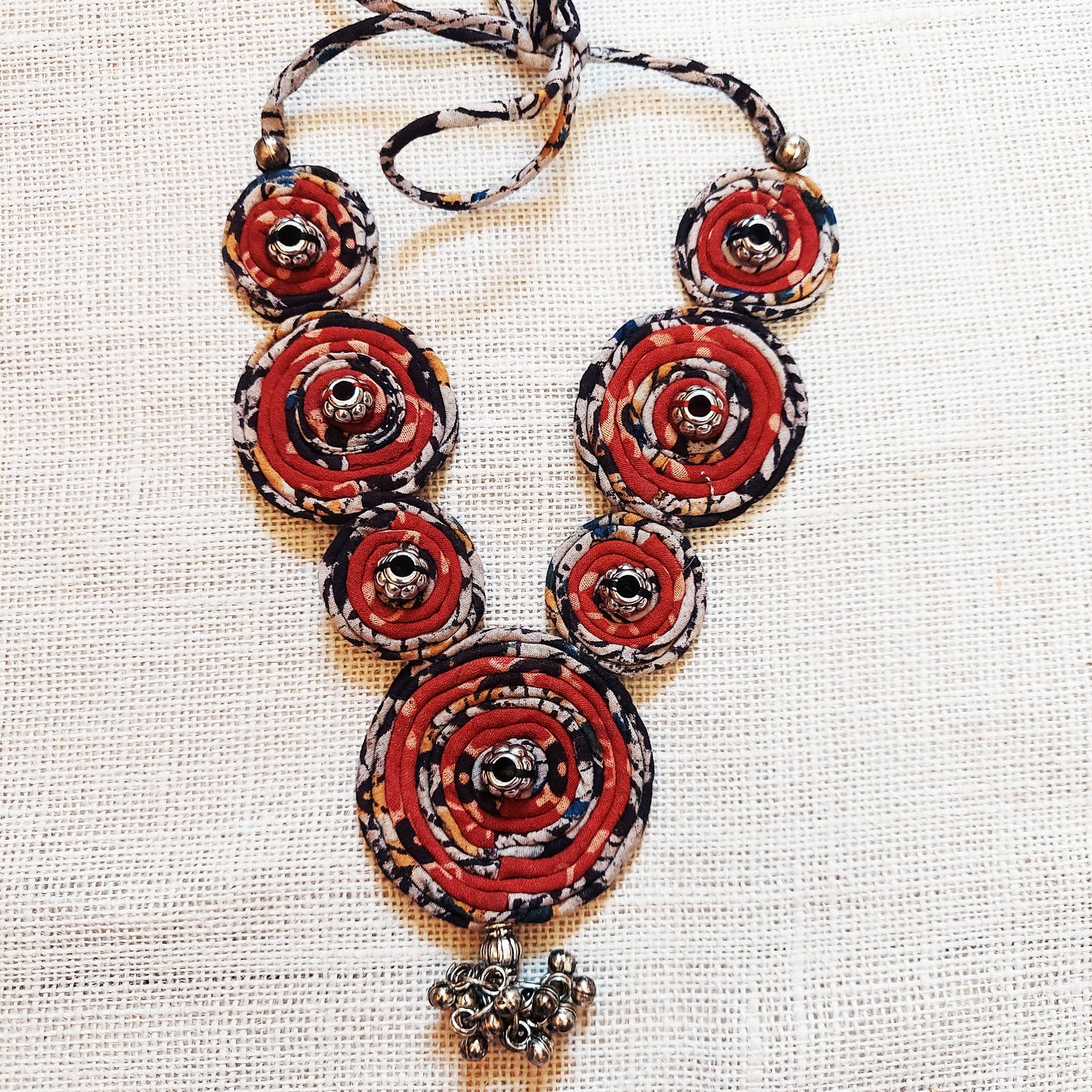 Black Red Ajrakh Necklace