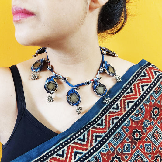 Blue Ambi Ajrakh Necklace