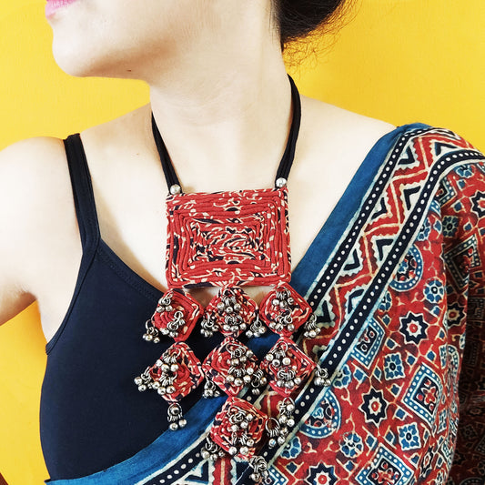 Layered Maroon Ghungroo Necklace