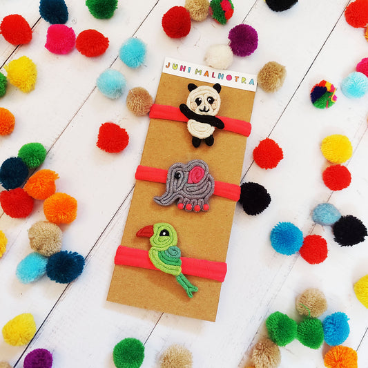 Panda, Elephant and Parrot Rubberbands