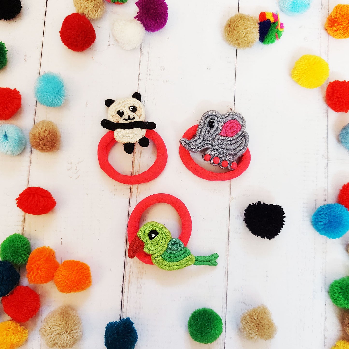 Panda, Elephant and Parrot Rubberbands