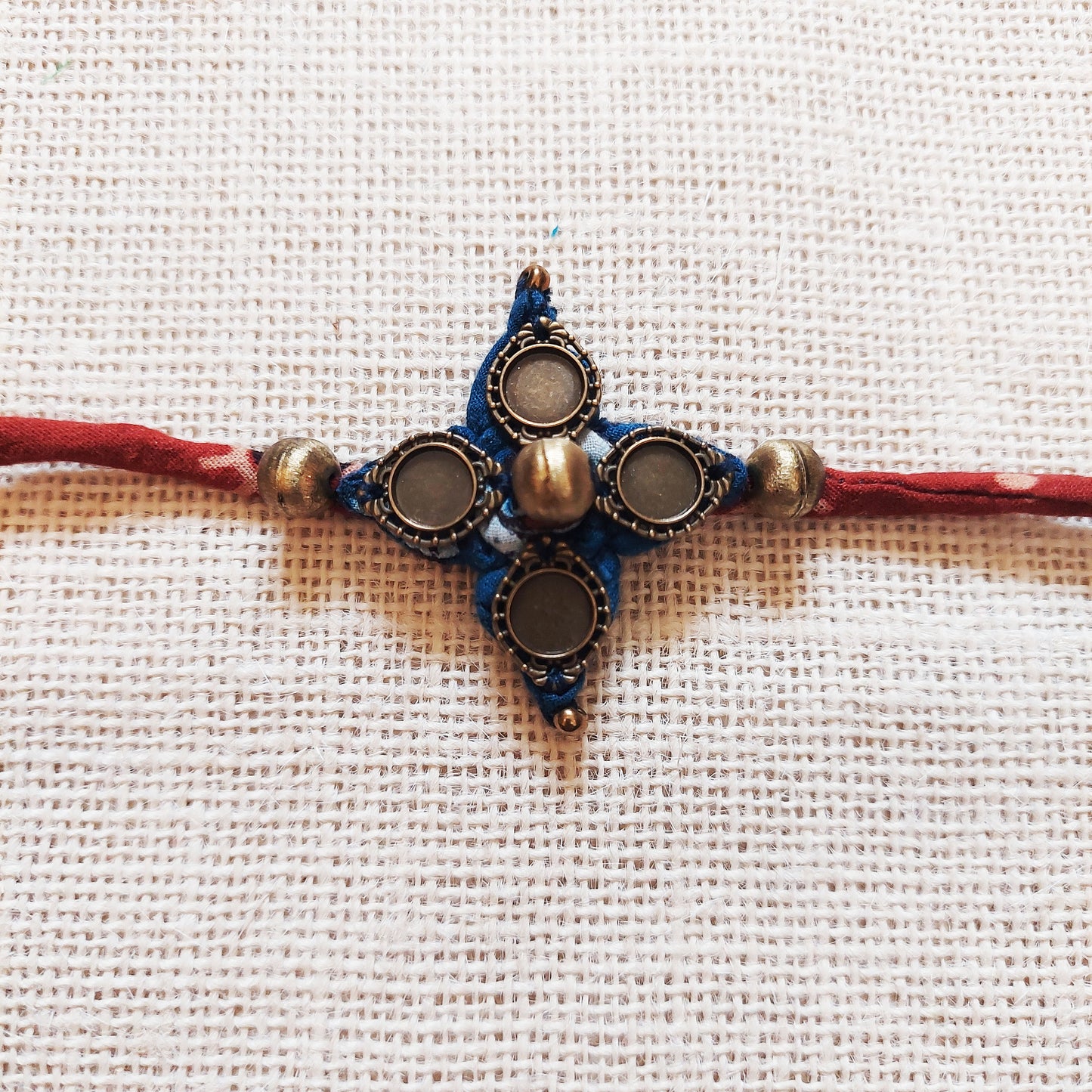 Floral Ajrakh Rakhi Lumba Set