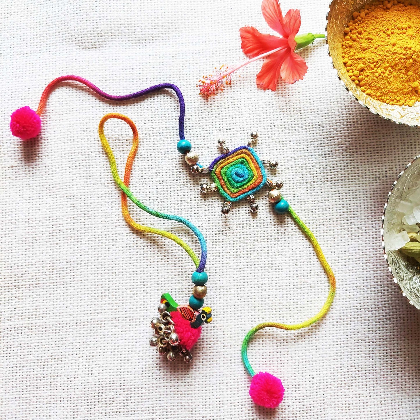 Multicolor Peacock Rakhi Lumba set