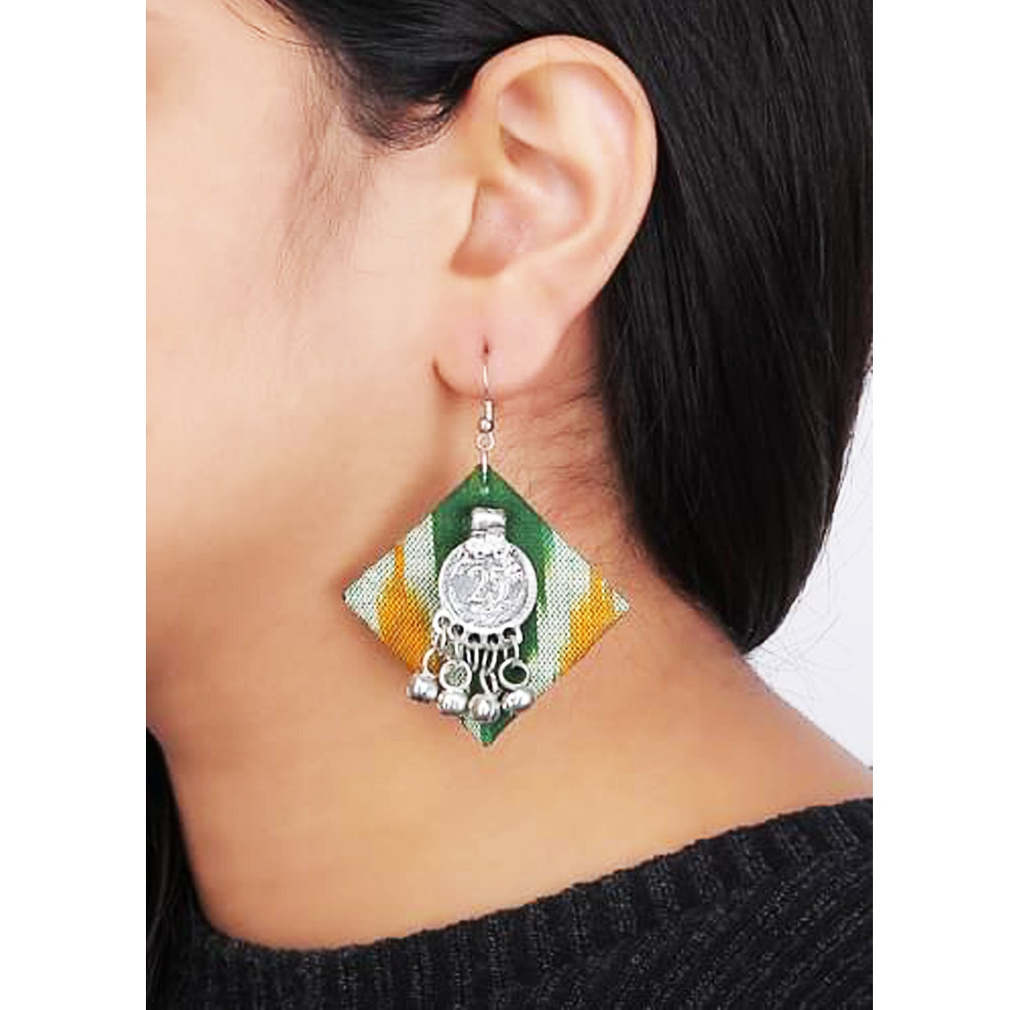 Earthy Green Ikat Earrings
