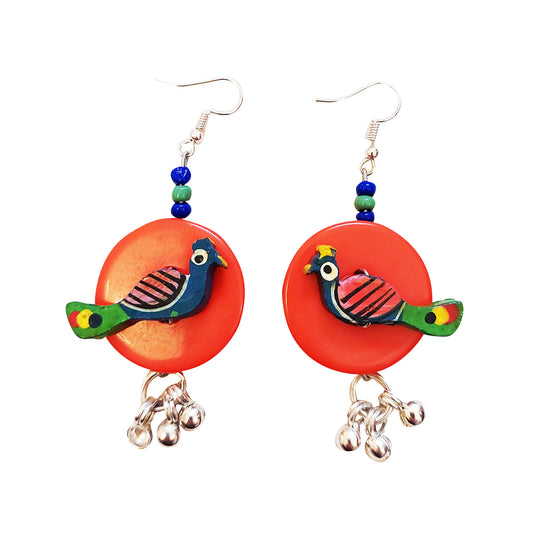 Orange Peacock Earrings