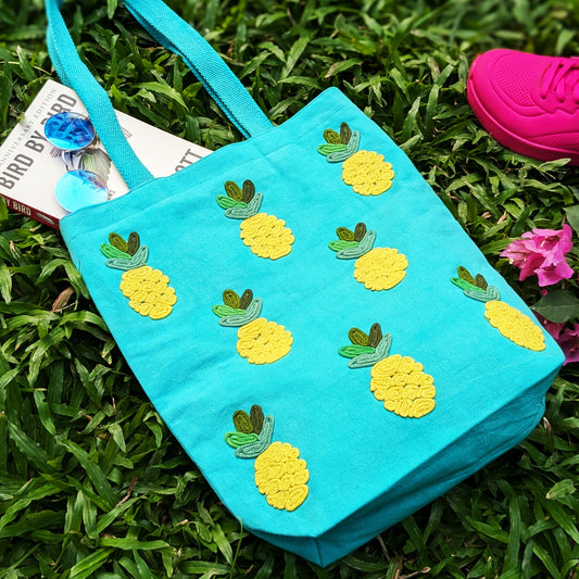 Teal Pineapple Tote Bag