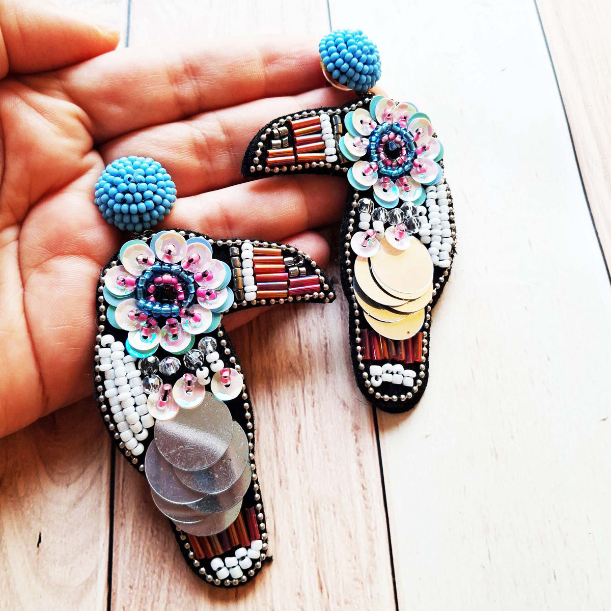 Beaded Toucan earrings