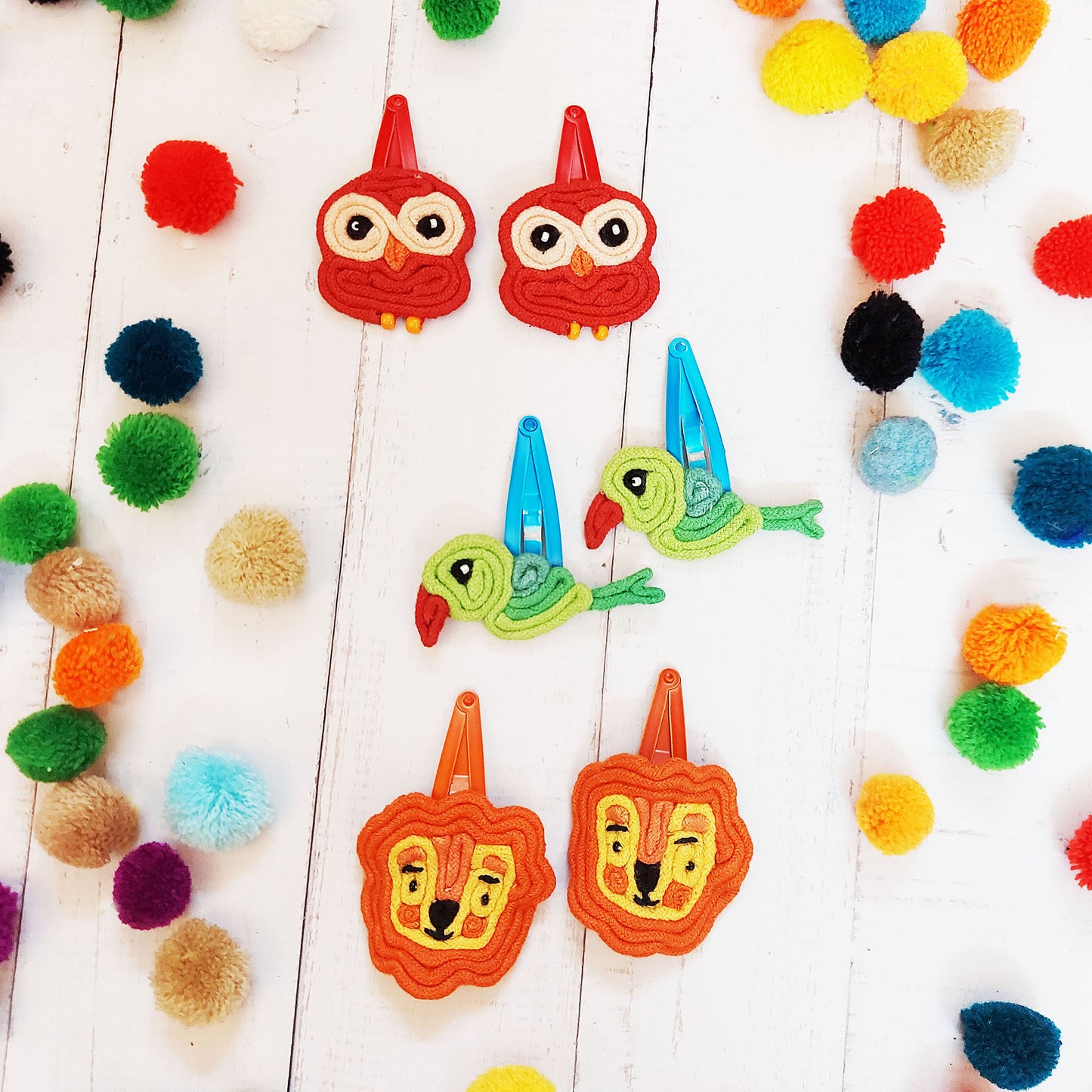 Owl, Parrot and Lion Hair Clips