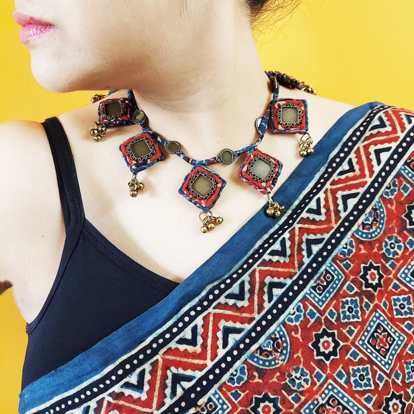 Diamond Ajrakh Necklace