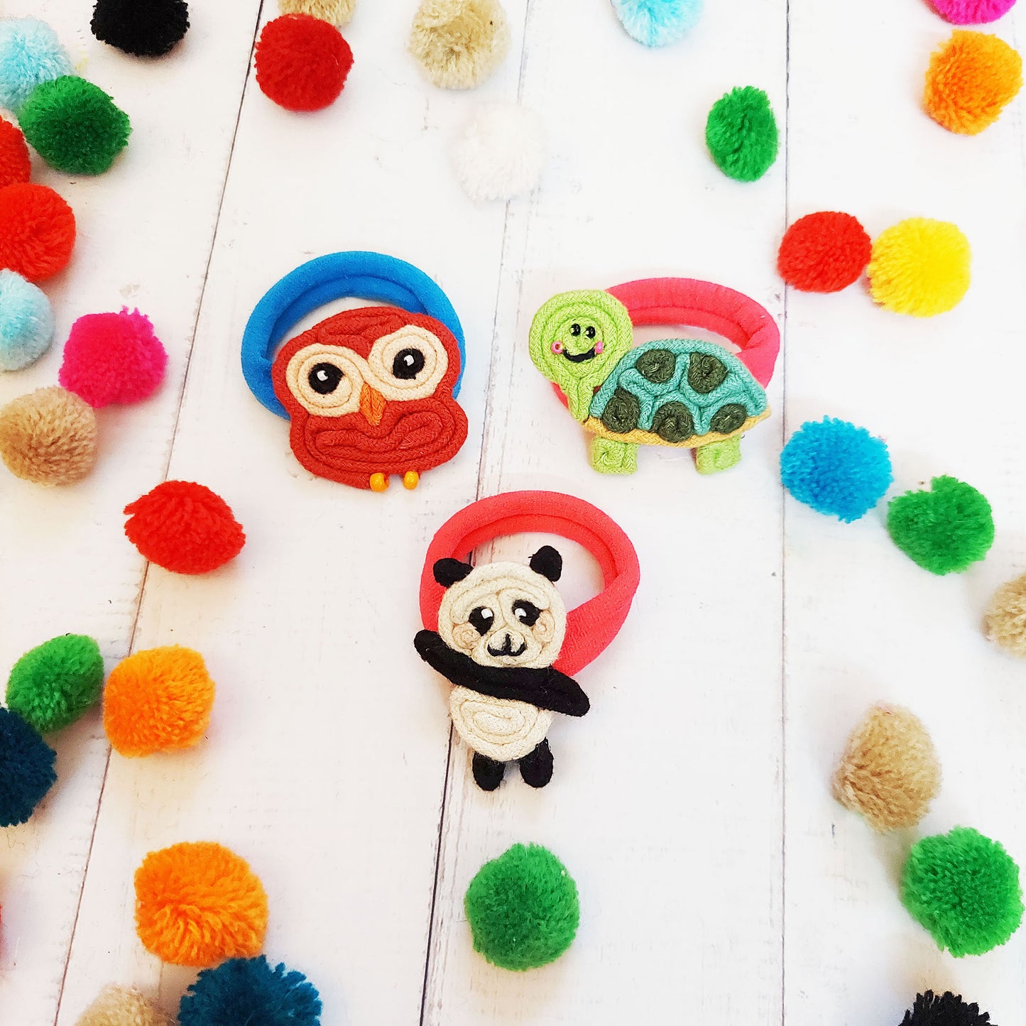 Owl, Tortoise and Panda Rubberbands