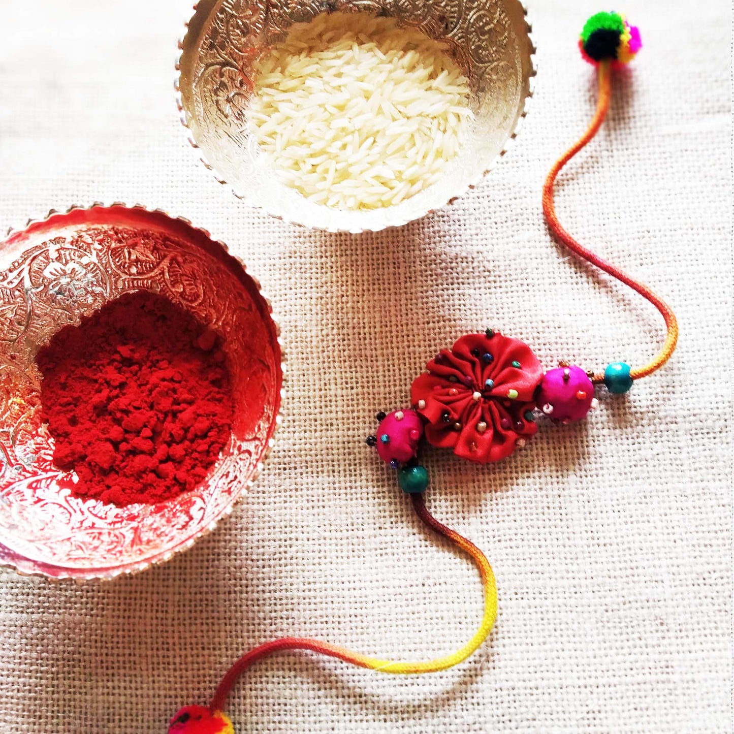 Red Silk Flower Rakhi