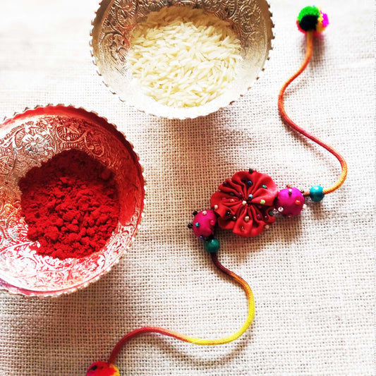 Red Silk Flower Rakhi