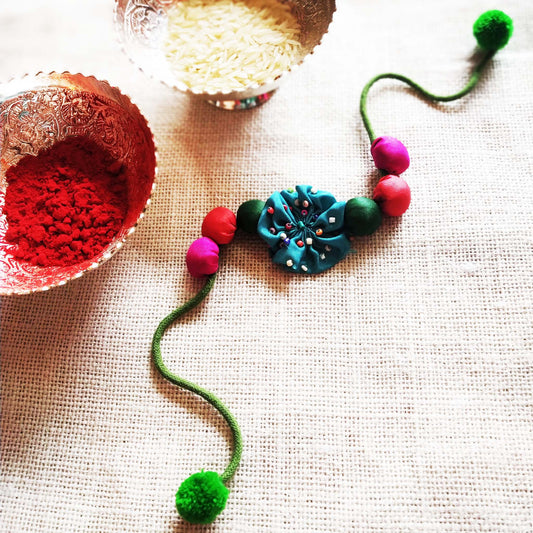 Teal Silk Flower Rakhi