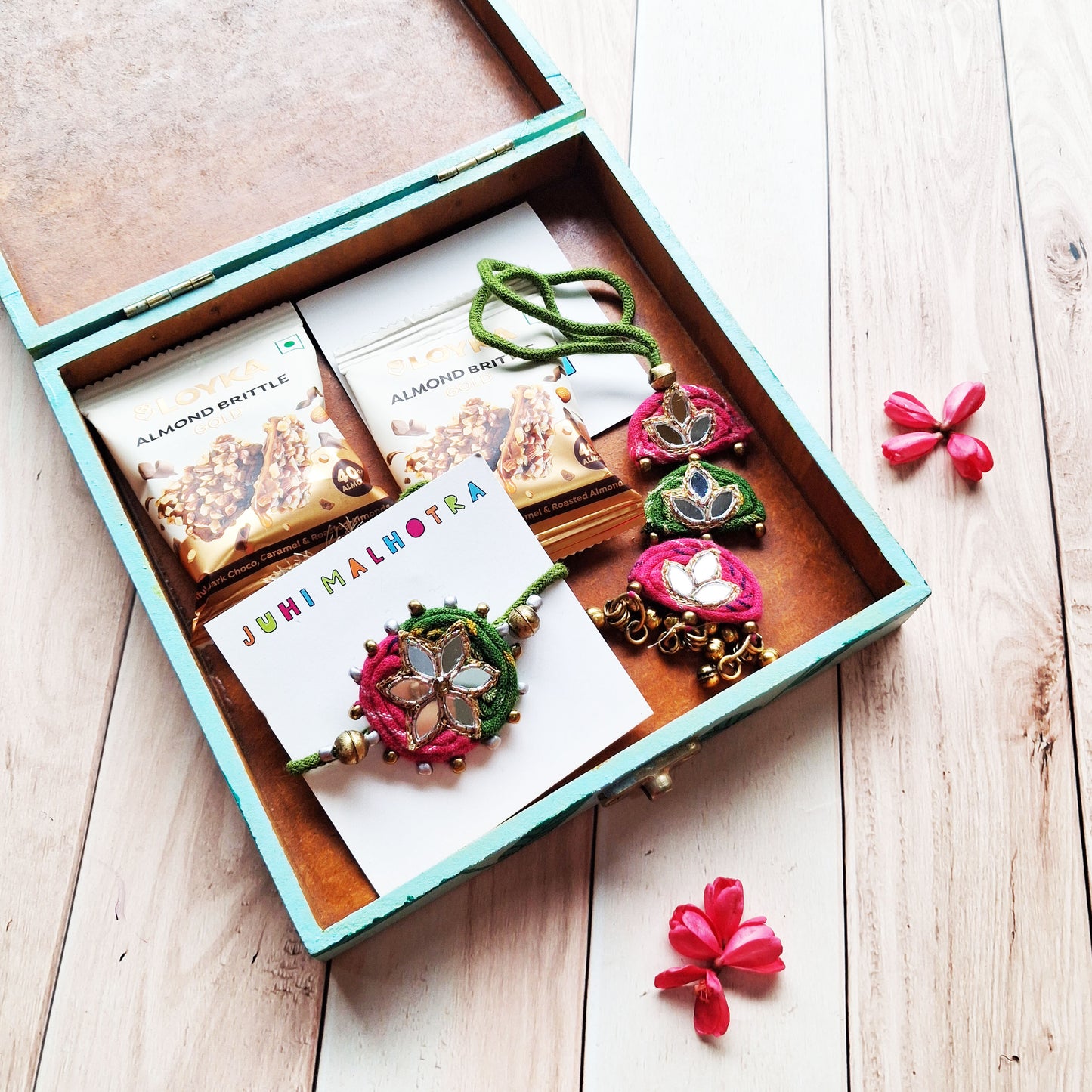 Pink Green Rakhi Hamper