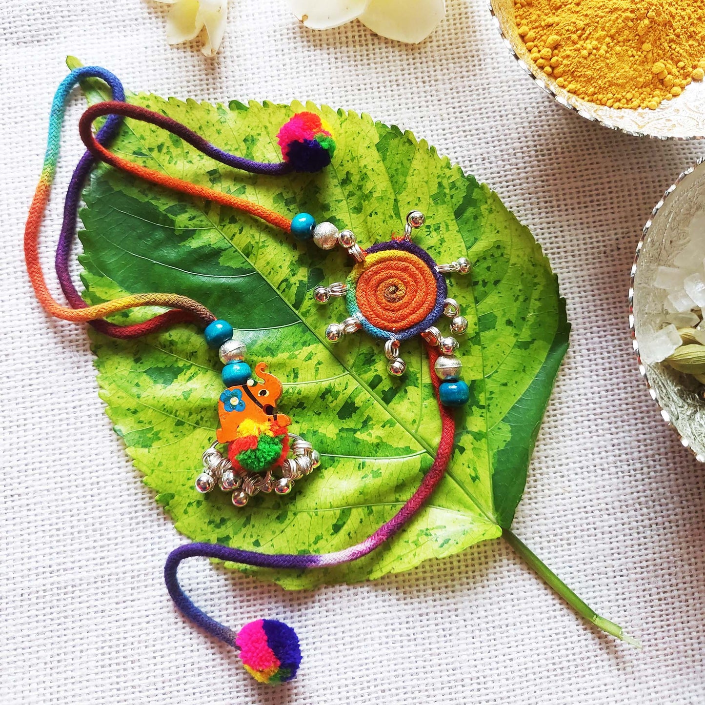 Multicolor Elephant Rakhi Lumba set