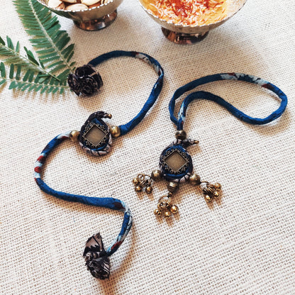 Ambi Ajrakh Rakhi Lumba Set