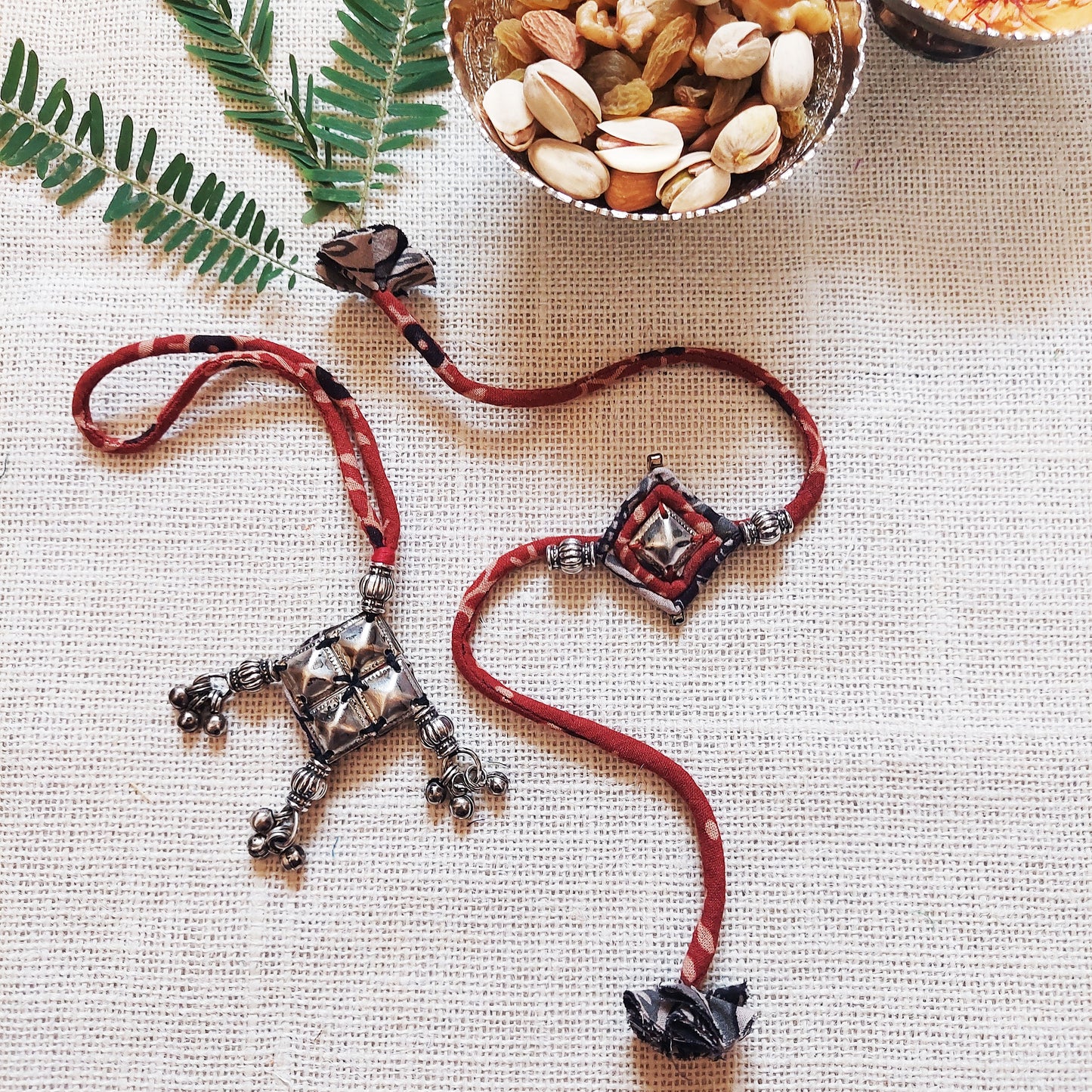 Antique Silver Rakhi Lumba Set