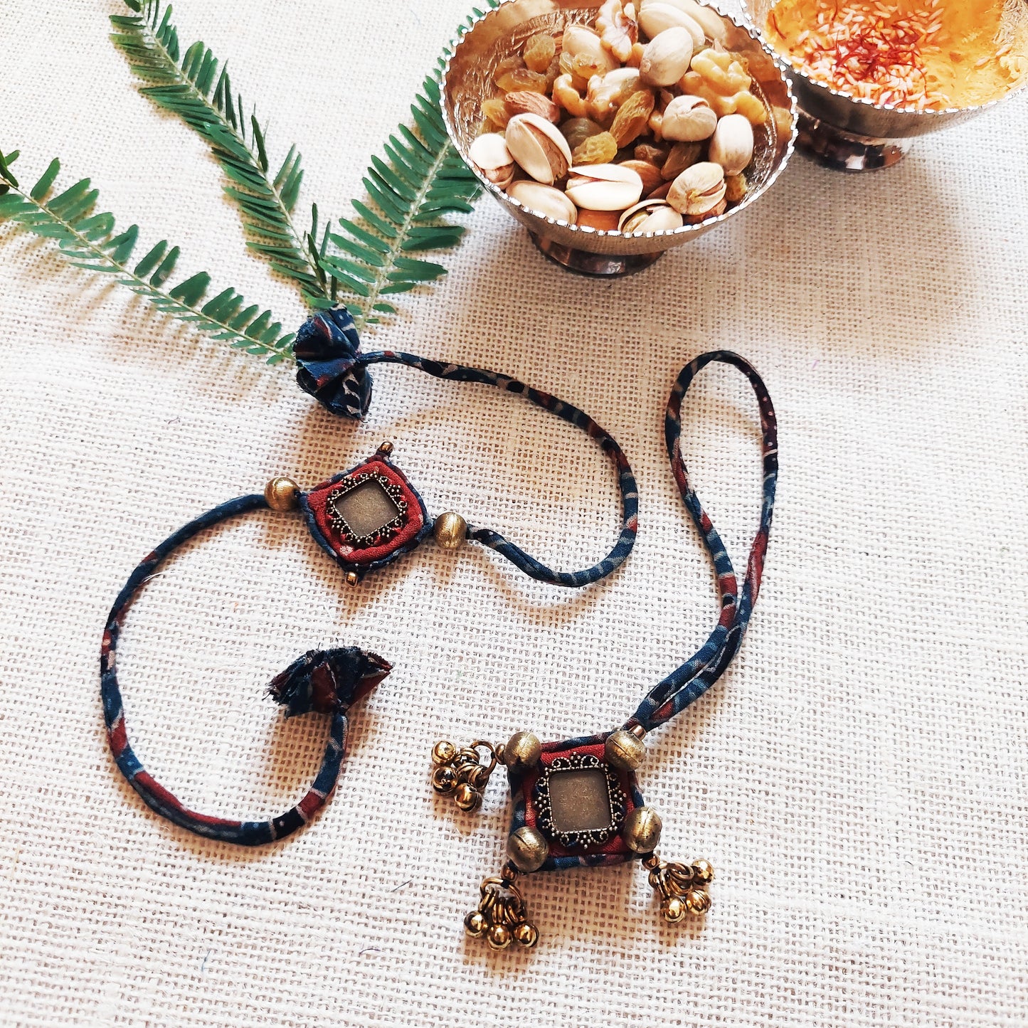 Antique Ajrakh Rakhi Lumba Set