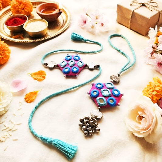Teal Shaded Rakhi Lumba Set