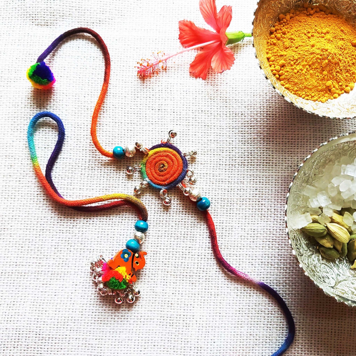 Multicolor Elephant Rakhi Lumba set