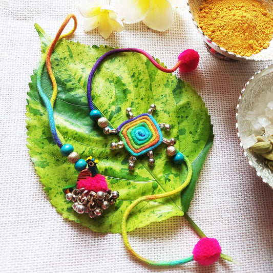 Multicolor Peacock Rakhi Lumba set