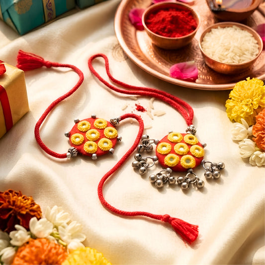 Ethnic Red Rakhi Lumba Set