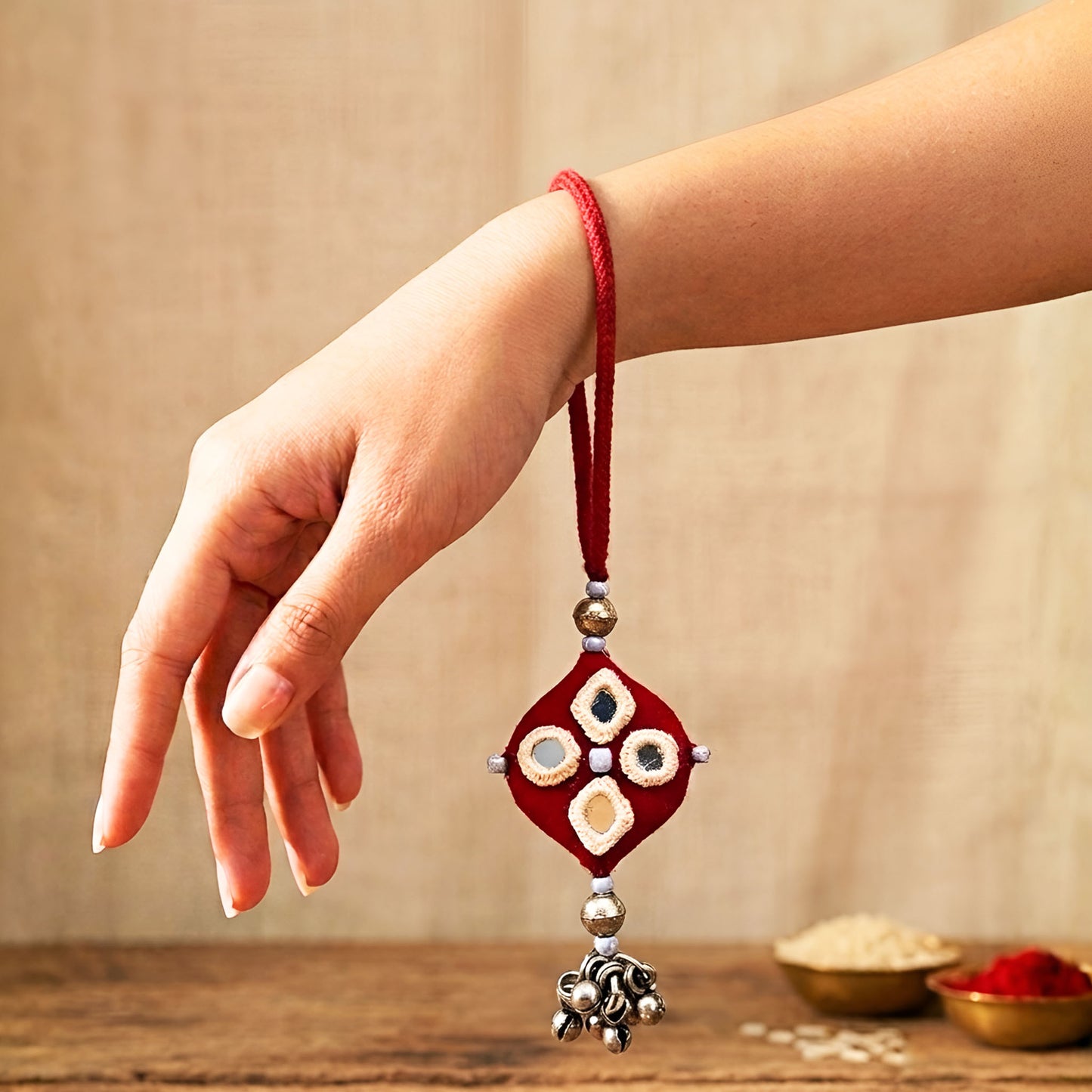 Earthy Mirror Rakhi Lumba Set