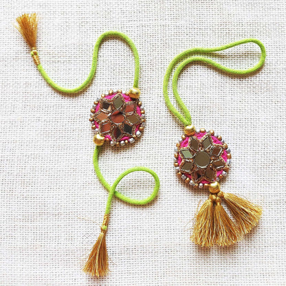 Pink and Green Sitara Rakhi Lumba set