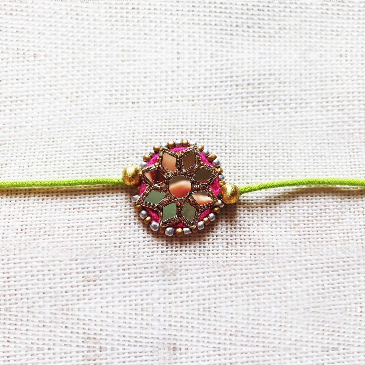 Pink and Green Sitara Rakhi Lumba set
