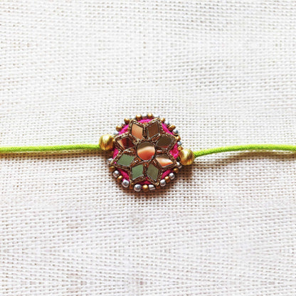 Pink and Green Sitara Rakhi Lumba set
