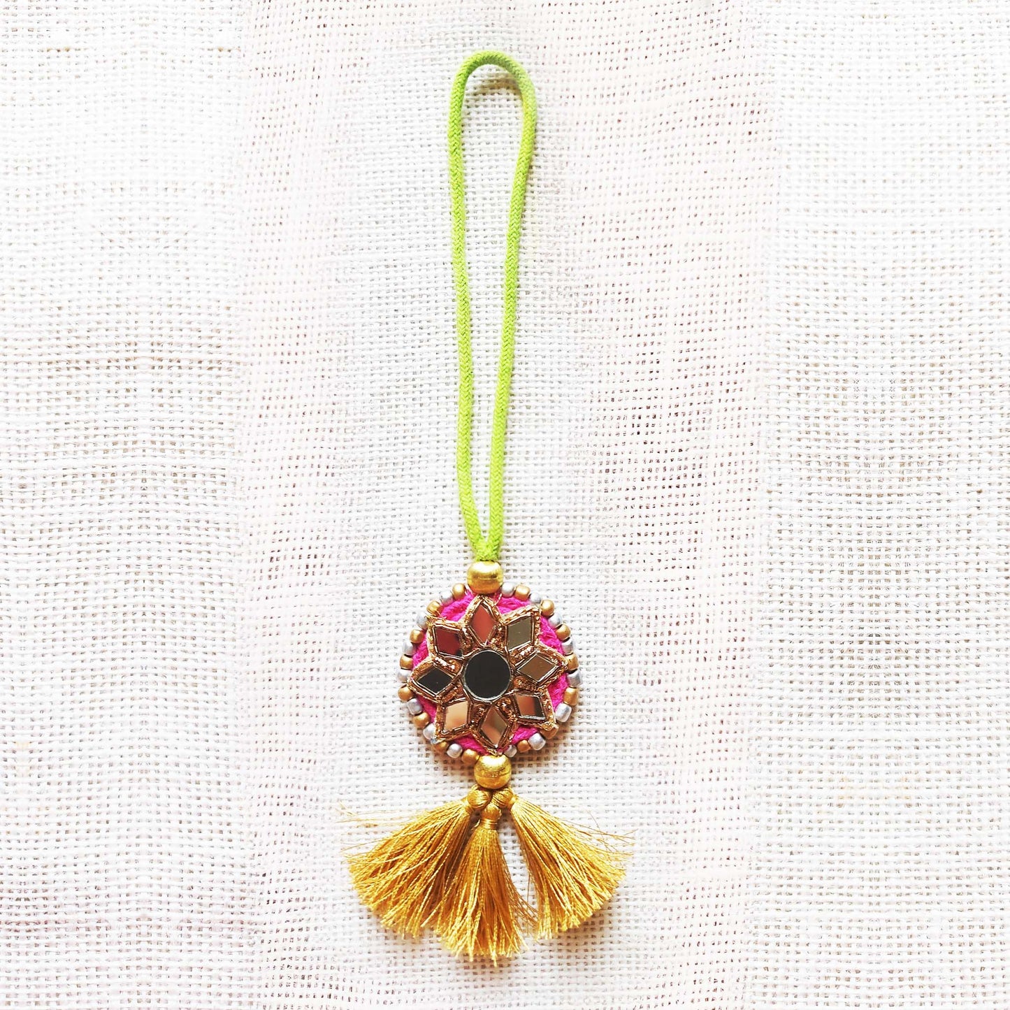 Pink and Green Sitara Rakhi Lumba set