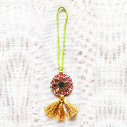 Pink and Green Sitara Rakhi Lumba set