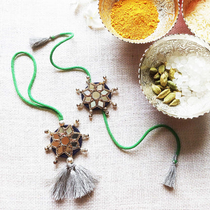 Indigo and Green Sitara Rakhi Lumba set