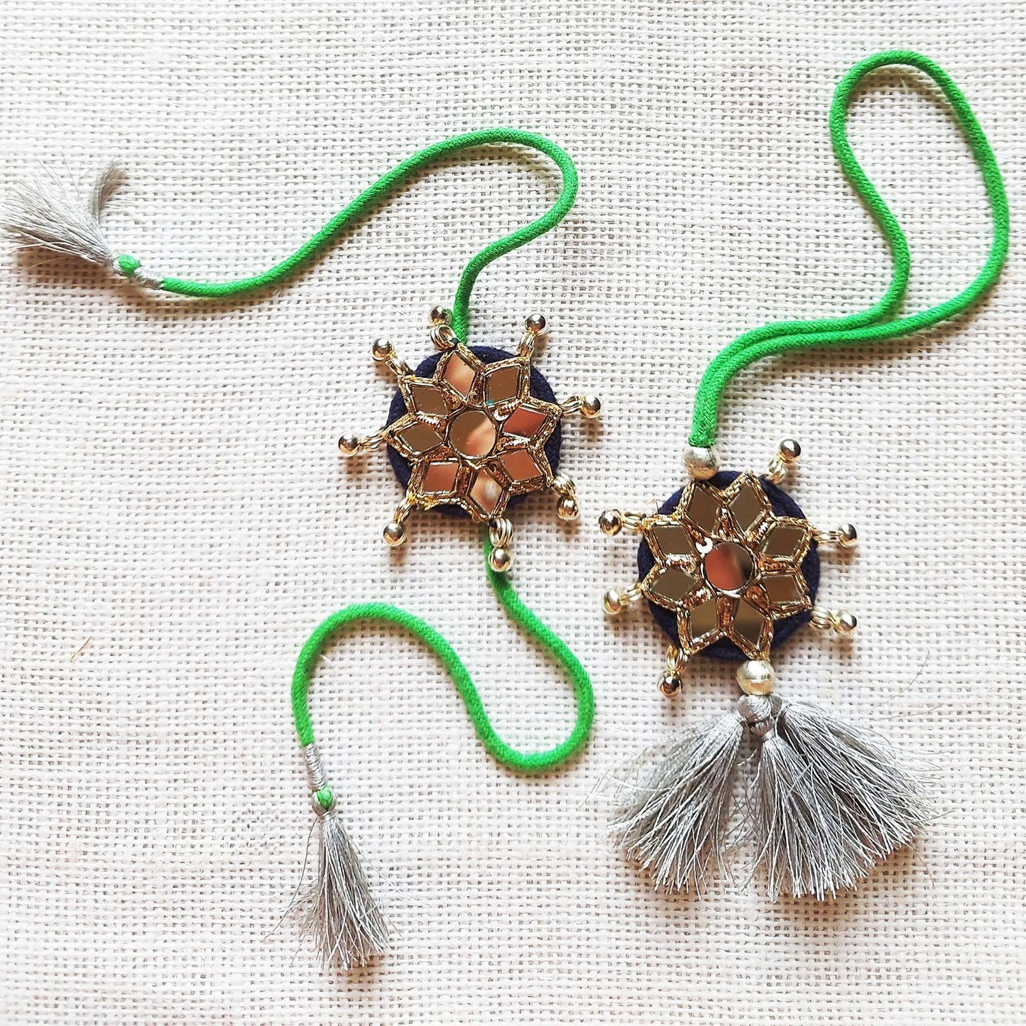 Indigo and Green Sitara Rakhi Lumba set