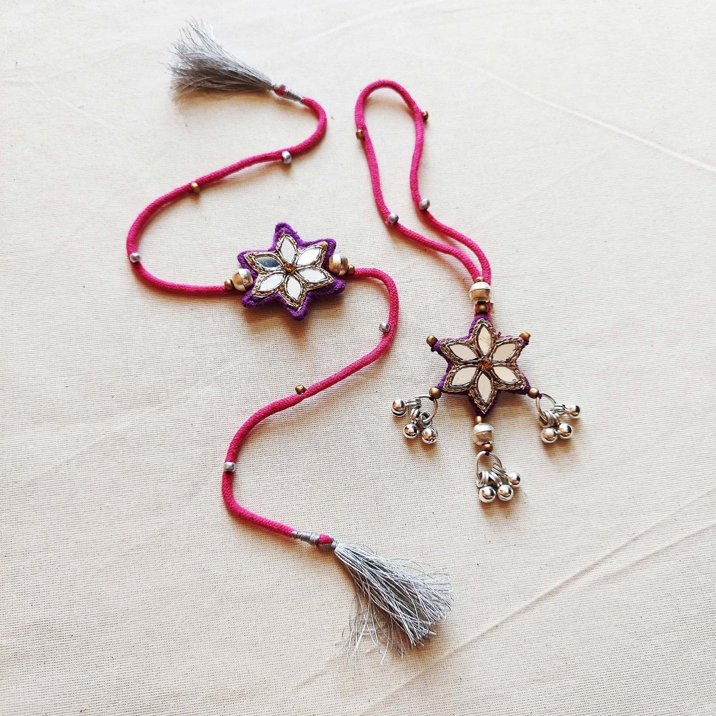 Pink and Purple Sitara Rakhi Lumba set