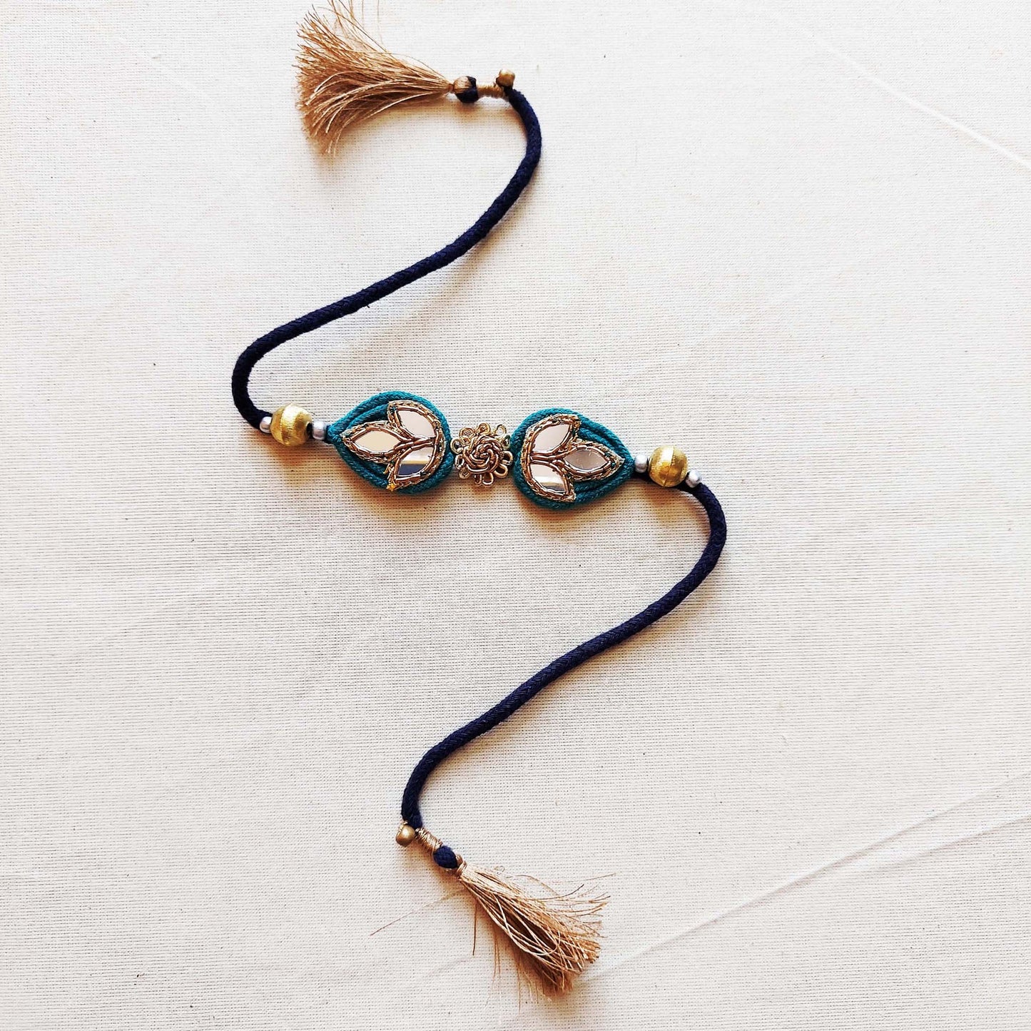 Teal and Indigo Sitara Rakhi Lumba set