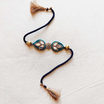 Teal and Indigo Sitara Rakhi Lumba set