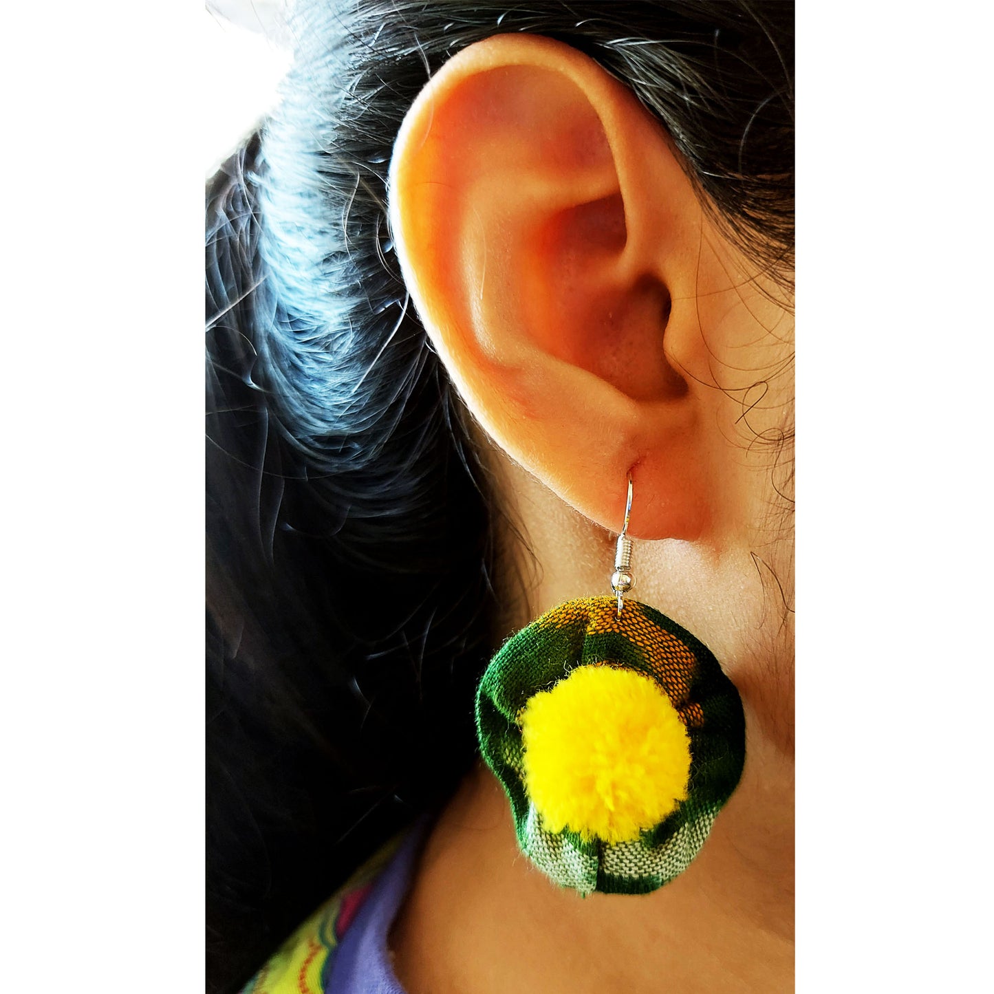 Green Ikat Flower Earrings