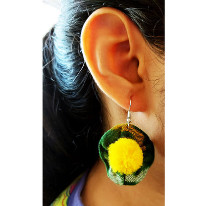 Green Ikat Flower Earrings