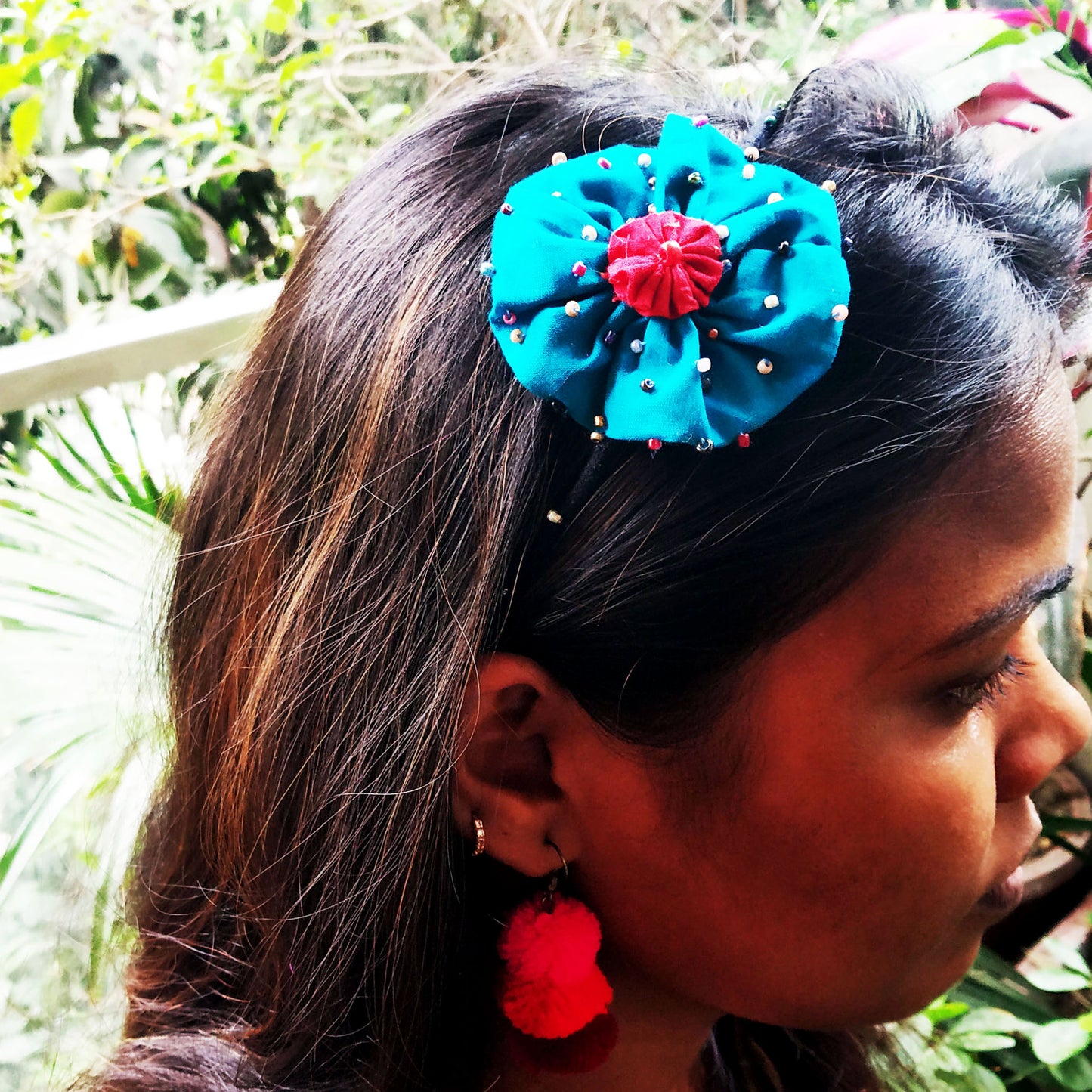 Blue Beaded Flower Hair Accessory